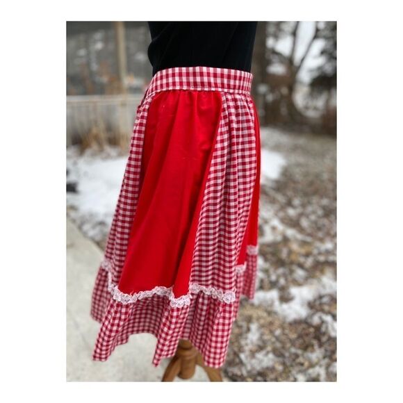 Vintage Soft Pleated Midi Circle Skirt Gingham Farmcore Prairie Sz S - Picture 6 of 12
